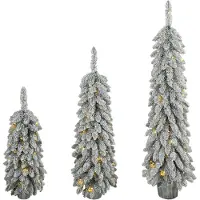 Dopwii 3er-Set beschneite künstliche Weihnachtsbäume, vorbeleuchtet mit PVC-Zweigspitzen und warmweißen LED-Lichtern
