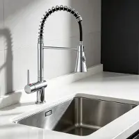 Aica Sanitär GmbH Aica Küchenarmatur Federzug Ausziehbar Brause Spültischarmatur Wasserhahn Zinklegierung mit Messingkern 2 Strahlarten 360° Schwenkbar Chrom
