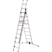 Hailo S100 ProfiLOT 3-teilige Alu-Kombileiter mit LOT-System - gleicht Unebenheiten aus - 2 x 9 + 1 x 8 profilierte Sprossen belastbar bis 150 kg - Aluleiter Germany - Leiter rostfrei - silber