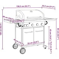 vidaXL Gasgrill mit 5 Flammen Schwarz Pulverbeschichteter Stahl
