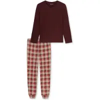 Schiesser Schlafanzug "Casual Essentials", Herren, Gr. 52, weiß (328, braun), Single Jersey, Obermaterial: 100% Baumwolle, bequem lang, V-Ausschnitt, Homewear-Sets Schlafanzug, mit bequemen Bündchen