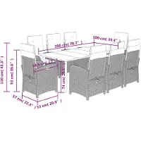 vidaXL 9-tlg. Garten-Essgruppe mit Kissen Beigemischung Poly Rattan