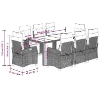 vidaXL 9-tlg. Garten-Essgruppe mit Kissen Schwarz Poly Rattan