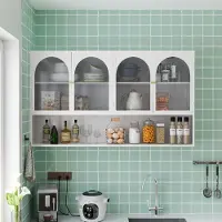 FANNOU 120CM Wandhängender Glas-Schrank, Grau, Weiß, Mit vier Türen, für Küche, Wohnzimmer & Badezimmer