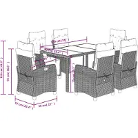 vidaXL 7-tlg. Garten-Essgruppe mit Kissen Schwarz Poly Rattan