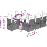 vidaXL 9-tlg. Garten-Essgruppe mit Kissen Braun Poly Rattan
