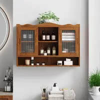 FANNOU 90CM Retro Schiebetürschrank, Braun, Mit drei Ebenen, für Badezimmer, Küche & Esszimmer