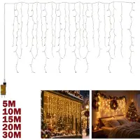 VA-Cerulean LED Eiszapfen-Girlande 20 m 800 LEDs Warmweiß 8 Modi Außen Weihnachtsdeko