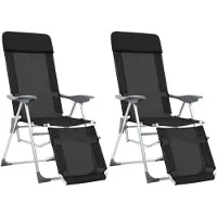 Markenlos Verstellbare Klappliegestühle mit Fußteil, 2 STK., schwarz, aus Textilene, mit Aluminiumrahmen und 110 kg Tragkraft für Garten, Camping und den Außenbereich
