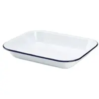 Genware Emaille-Auflaufform, weiß mit blauem Rand - 28 x 23 x 4,5 cm"