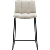 Miliboo - Barhocker aus beigefarbenem Chenillegewebe und schwarzem Metall H65,6 cm (Set aus 2) VISTO