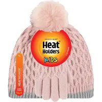 Heat Holder Wärmehalter - Thermoisolierte Pom Pom Bommelmütze und Handschuhe für Mädchen | bunte Pastellfarben - Altrosa