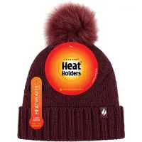Heat Holder Damen Winter Pelz Beanie Mütze | Wärmehalter | Zickzack gemusterte Pom Pom Hut | Womens Thermal Cuff Bobble Hat - Wein