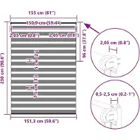 vidaXL Doppelrollo Hellgrau 155x230 cm Stoffbreite 150,9 cm Polyester