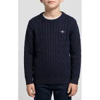Gant Kids Unisex Cotton Cable Shield Crew Evening Blue Größe: 98/104 | Strickjacken Outlet | kids | Blau
