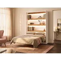 Vente-unique Schrankbett - 140 x 200 cm - Manuelle vertikale Öffnung - Mit LED-Beleuchtung - Weiß & Holzfarben - RAPILI