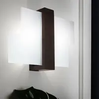 ETC Wandlampe mit Holz Design Wandleuchten Wohnraumleuchte Holz, Glas satiniert, 1x E27, LxBxH 30x30x12 cm, Wohnzimmer, Küche, Flur