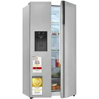 Exquisit 528 L freistehender Side-by-Side-Kühlschrank-Gefrierkombination, No Frost, Eis- &amp; Wasserspender, 4,5 L abnehmbarer Wassertank, digitale Temperaturregelung, Multi-Airflow-System, Silber
