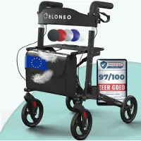 Aktiv shop GmbH ELONEO Rollator faltbar und leicht mit Sitz, Leichtgewicht-Reiserollator aus Aluminium, Gehhilfe 8-fach höhenverstellbar, Laufhilfe 3-fach faltbar