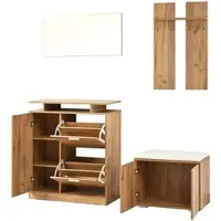 OKWISH Flur-Garderoben-Set aus Spanplatte in Natur, mit Spiegel, Schuhbank und Schuhschrank, 140x35x133 cm