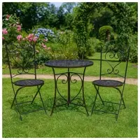 HTI Tischgruppe Curly 2-Sitzer, Tisch Ø 60 cm, Höhe 71 cm, mit Zierornamenten