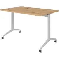 Bümö Seminartisch klappbar & fahrbar - Gestell: Silber, Nachbildung: Asteiche, Größe: 120 x 80 cm