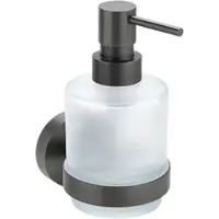 BRILLANTBAD BAPHIT Seifenspender MINI Messing Metallic Grau matt Milchglas 75x145x100 mm, 200 ml für Bad & Küche >> zum Bohren oder Kleben*