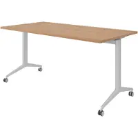 Bümö Seminartisch klappbar & fahrbar - Gestell: Silber, Größe: 160 x 80 cm, Nachbildung: Nussbaum