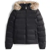 Tommy Hilfiger Faux Fur Hood Slim Down Jacket, Weiblich, Erwachsener, Slim fit, Reißverschluss, Nylon, Schwarz