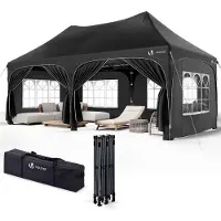 Merkloos Pavillon Partyzelt Gartenpavillon - 3 x 6 m - Faltbar - Schwarz - Für Garten und Veranstaltungen