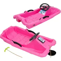 Enero Kunststoff-Schlitten mit Bremse und Lenkrad – 84×43×25 cm, Rosa