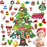 Markenlos DIY Filz Weihnachtsbaum für Kinder mit Abnehmbaren Ornamenten - Interaktive Weihnachtsdekoration