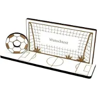 Markenlos Geldgeschenk Fußballtor mit Ball - Holzschild mit Name und Text