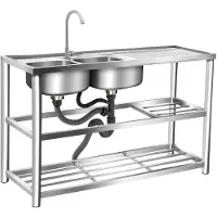 Merkloos Edelstahl-Spüle mit Doppelwaschbecken – 120 x 45 x 80 cm