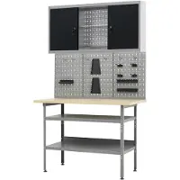 Markenlos Werkbank mit Schränken - Vielseitige Werkstattgestaltung - 120 cm breit - Grau