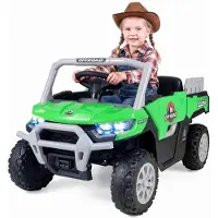 Costway Elektrischer Traktor, 12V Kinder Elektroauto mit Fernbedienung, Kinderauto mit Anhänger, Musik & Scheinwerfer, Kinderfahrzeuge für Kinder 3+