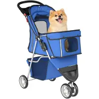 BundiGlassware Hundewagen Hundebuggy 10kg Kissen kleine Hunde 77x44x102cm Blau für Zuhause und unterwegs