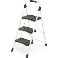 Markenlos 3-Treppen Leiter - Klappbares Küchentreppchen - Sicherheitsverriegelung - 150 kg Traglast - Weiß
