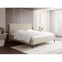WFL GROUP Polsterbett 180x200 cm mit Bettkasten & Lattenrost – Creme Chenille – Doppelbett mit Hohem Kopfteil & Hohen Metallfüßen – Gasdruckfedern, ohne Matratze – Hergestellt in Polen