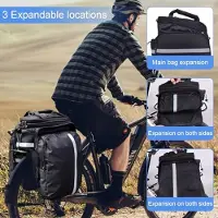 Markenlos Dreiteilige Fahrradtasche für hinten, verstellbarer Rucksack für Radtouren, 10-27L, weiches Nylon, universelle Befestigung, Griffe und Schultergurte