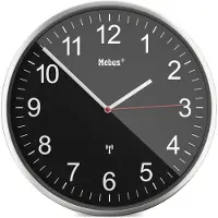 Mebus 19578, Wand, Mechanische Uhr, Rund, Schwarz, Metallisch, Metall, Modern