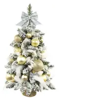 LAALU Künstlicher Weihnachtsbaum 60 cm mit LED-Beleuchtung, ZARTEWEIHNACHTEN, mit 34 Weihnachtsbaumschmuck, Pflanztopf mit Jutesack