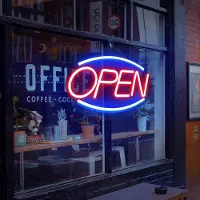 SOLIDEE LED OPEN Neon Schild Angetrieben durch USB Neon sign mit dimmbaren Schaltern Leuchtreklame für dekorative Party Bar Pub Hotel Shop Café Restaurant Spielzimmer Zeichen（Oval）