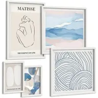 Tulup BILDER SET 5er Set - 50x50 cm & 20x30 cm & 40x60 cm Weißer Rahmen - Matisses abstrakte Formen