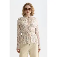 Scotch & Soda Printed Tied Front Woven Top Cosmic Sky Eggnog Größe: 38 | Longsleeves Outlet | Damen
