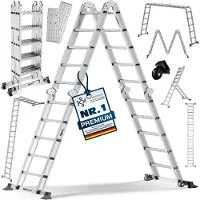 MASKO Leiter Aluminium Mehrzweckleiter 150 Kg belastbar, 6in1 multifunktional mit Verriegelung, Gelenkleiter, Anlegeleiter, beidseitige Steh- und Treppenleiter