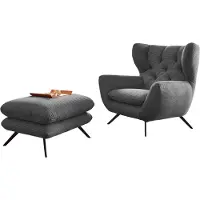 KAWOLA Sessel CHARME Hochlehnsessel Cord grau mit Hockerbank