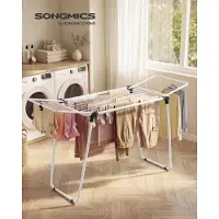 Songmics Wäscheständer, Standtrockner platzsparend, klappbar, 158 x 53 x 93 cm, Sockenhalter, weiß