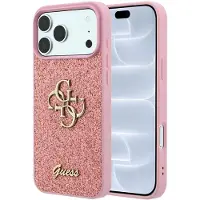 GUESS PU Feste Glitzer 4G Metalllogo Hülle für iPhone 18 Pro Pink
