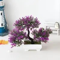BlockBuddie Künstlicher Bonsai-Baum Set Kunstpflanze Wohndeko Tischdeko Weihnachten Halloween Ostern Deko Zimmerpflanze - Farbe: red lotus